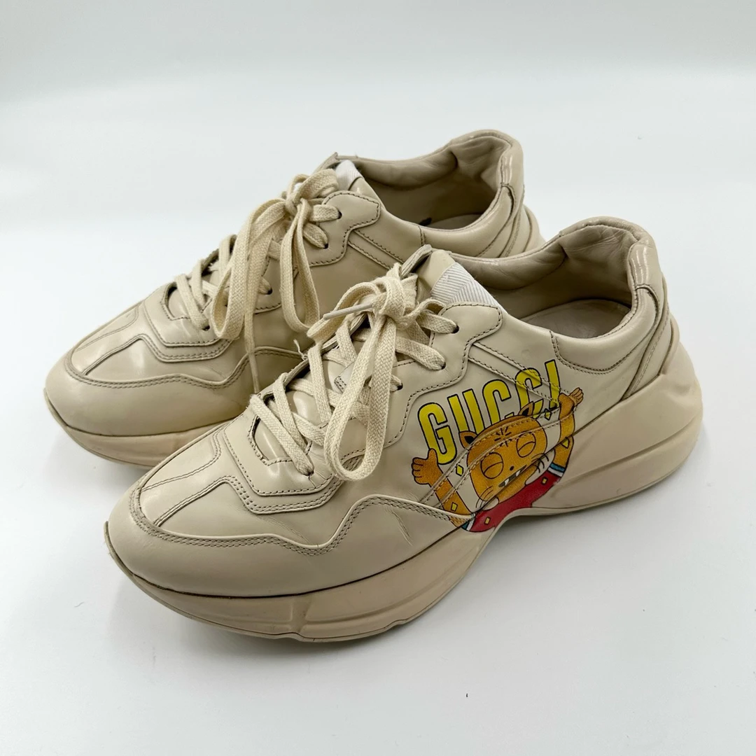 95新 GUCCI/古驰 40.5码/猫咪印花字母logo老爹鞋/瑕疵/05070