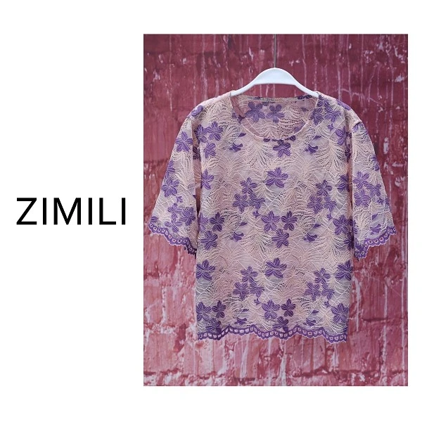 【亮哥女装】2025欧版小众设计师胭脂雪勾花水溶蕾丝短袖9562-C3