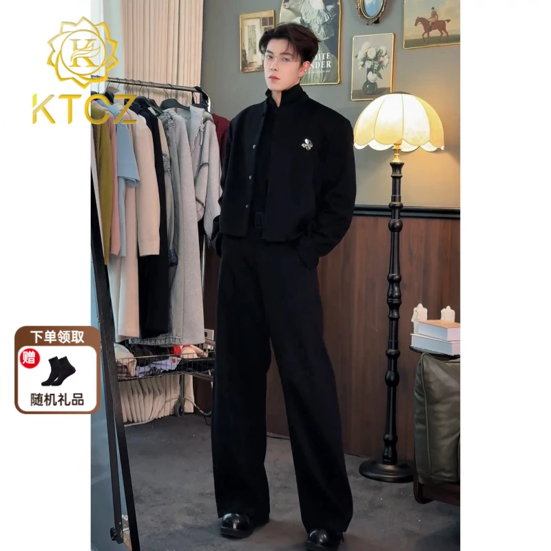 KTCZ立领夹克短款外套男秋季潮流痞帅穿搭一整套西装垂感休闲西裤