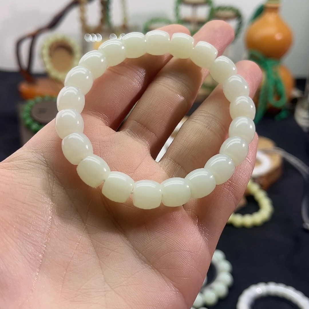 和田玉未镶嵌颈饰新疆-白玉-老型直切手串-10mm