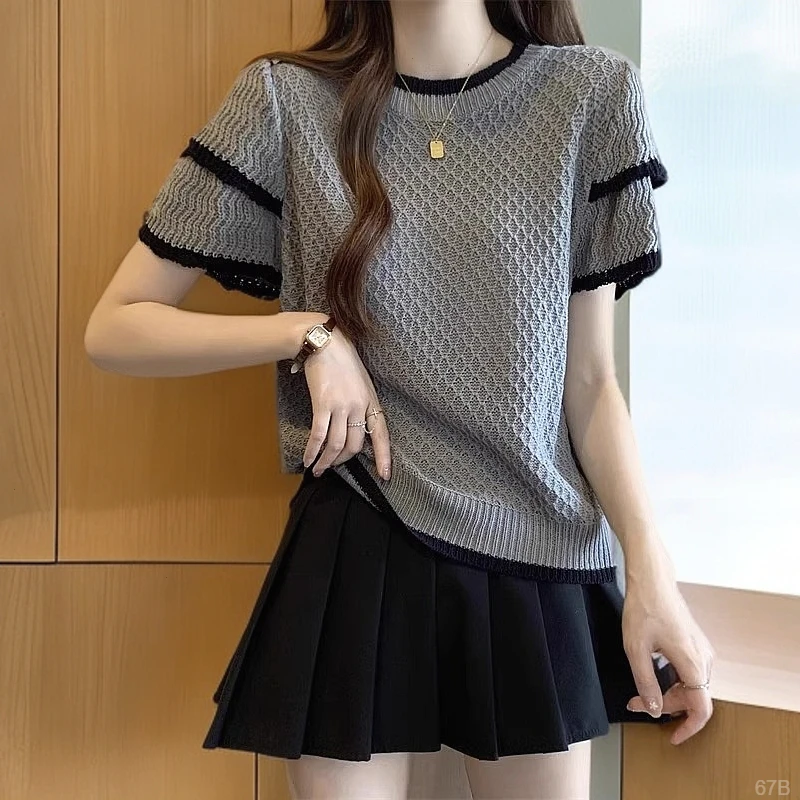 大码女装法式小香风冰丝针织衫t恤2025夏季高级感小众超好看上衣