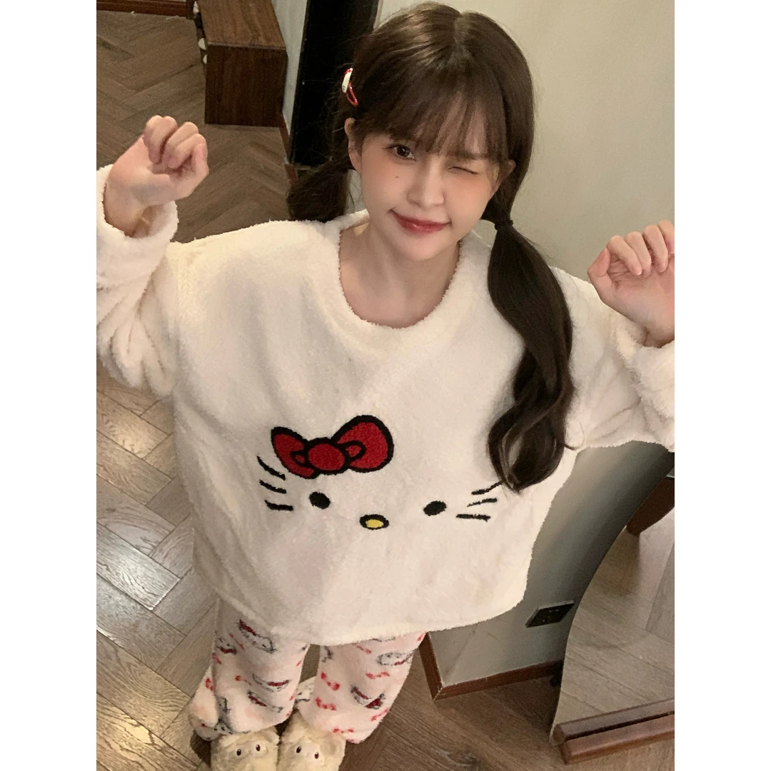 半边绒睡衣女秋冬季套装2025新款网红可外穿加厚加绒珊瑚绒家居服