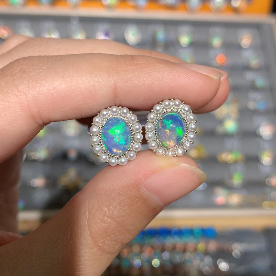 银S925镶嵌欧泊欧泊耳饰y