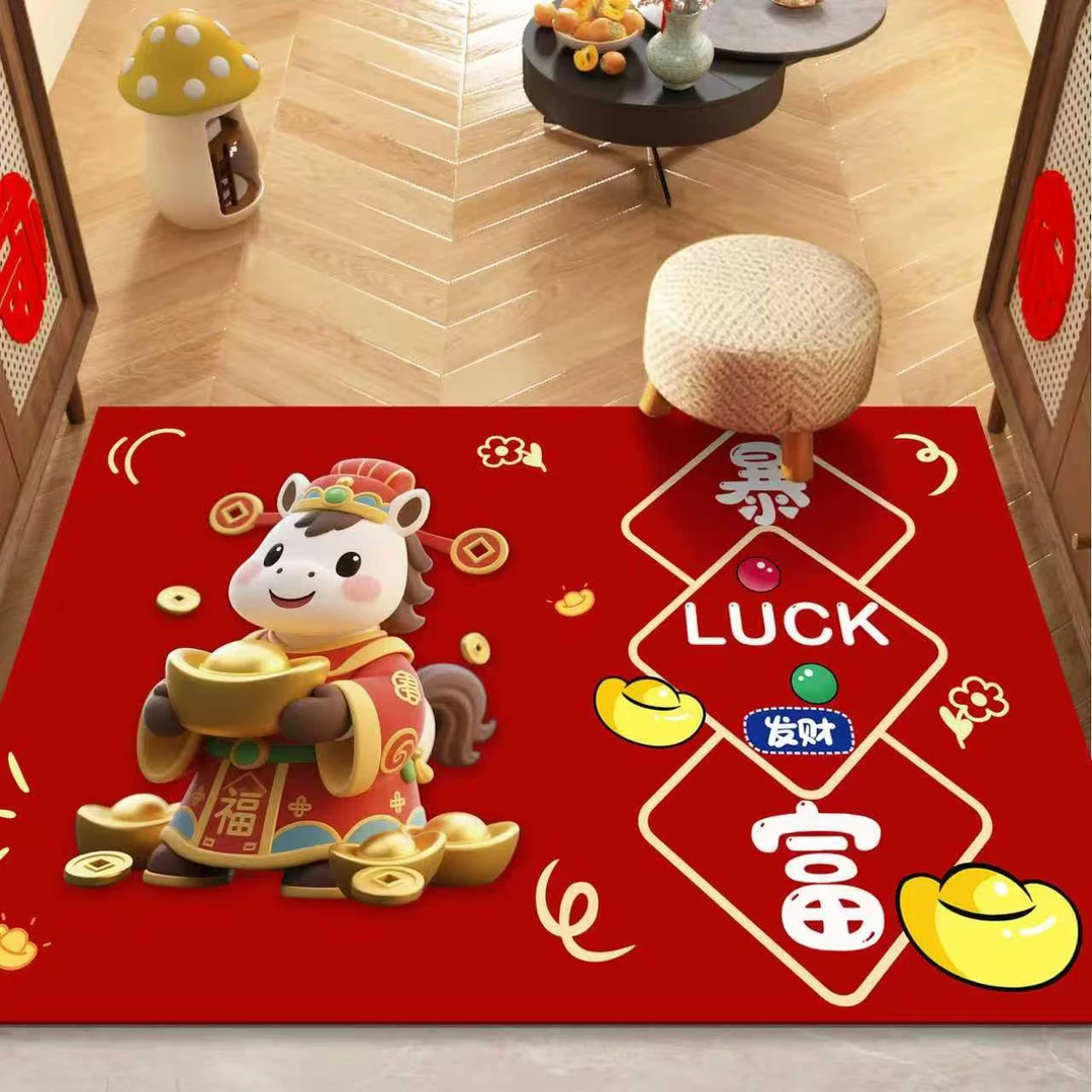 红色马年暴富地垫硅藻泥入户门垫卫生间吸水防滑卧室门口家用地毯