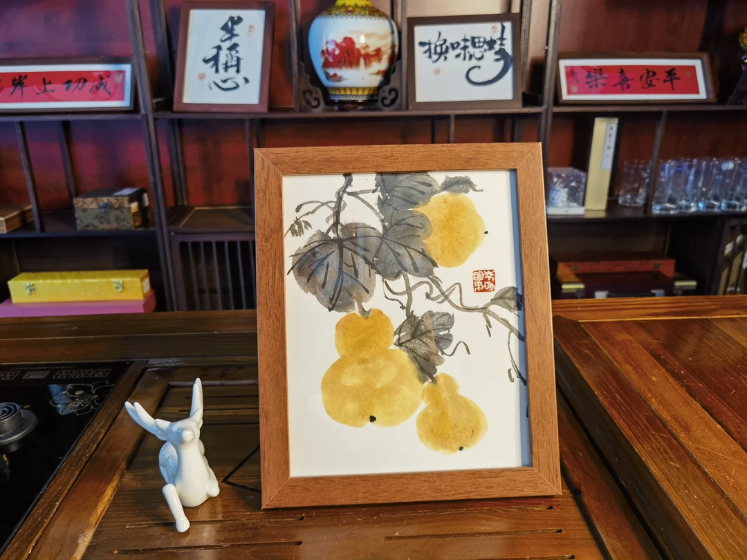 纯手工文艺书法绘画可定制木质10寸相框可挂可摆【玉葫芦】