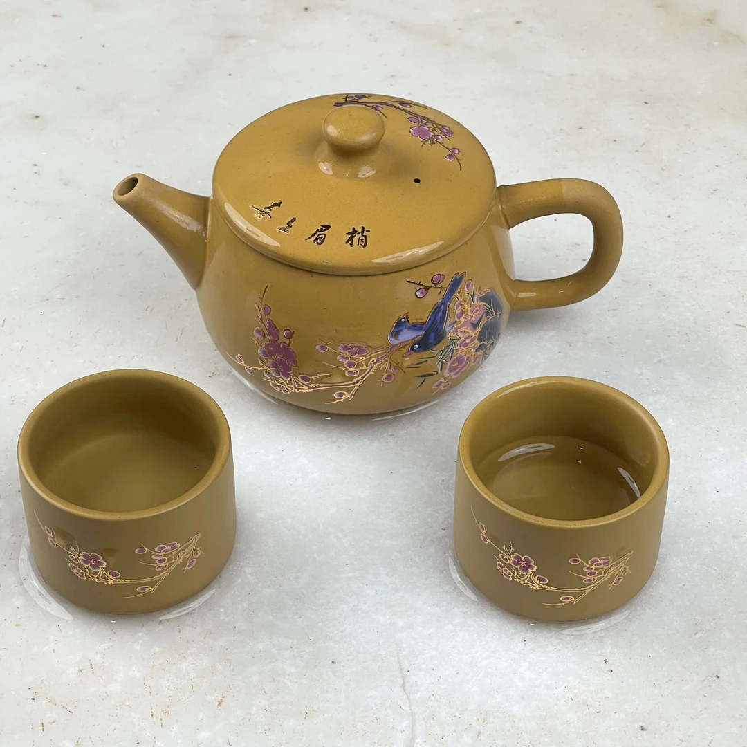 【闪购商品】喜上眉梢黄段泥汉瓦壶（送两杯）