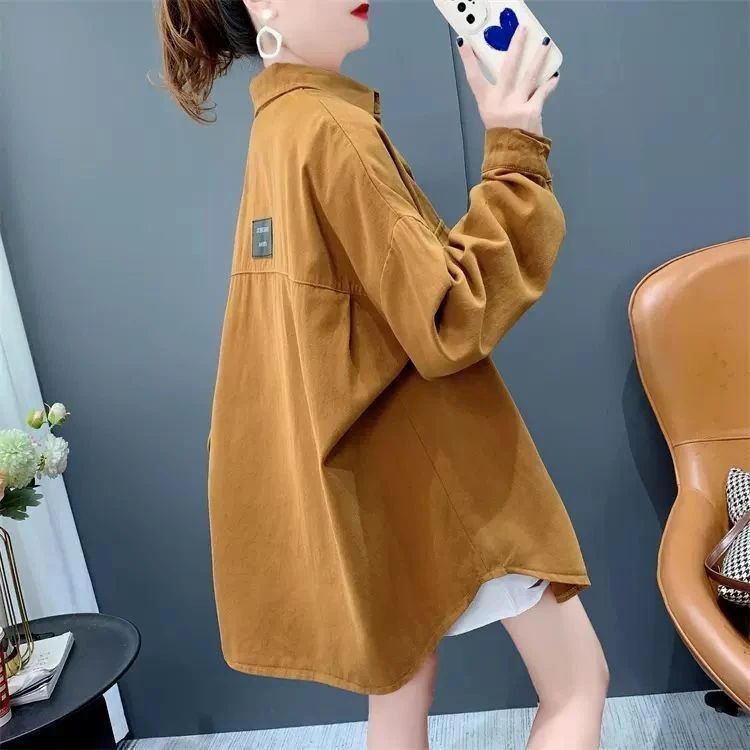 纯棉衬衫外套女2025春秋中长款外搭开衫洋气减龄休闲衬衣宽松上衣