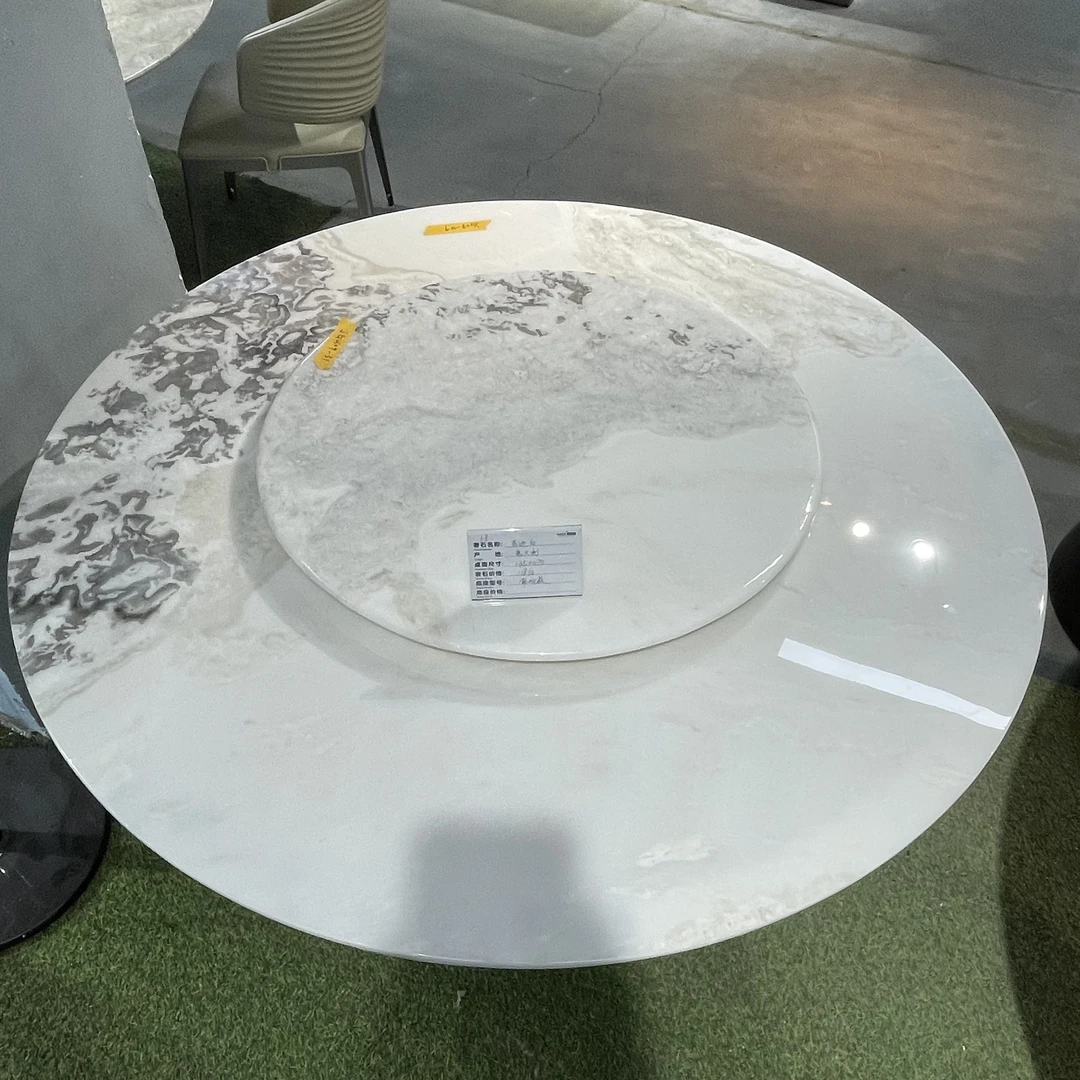 光电彩虹天然奢石餐桌芬迪白1.35米圆桌现货