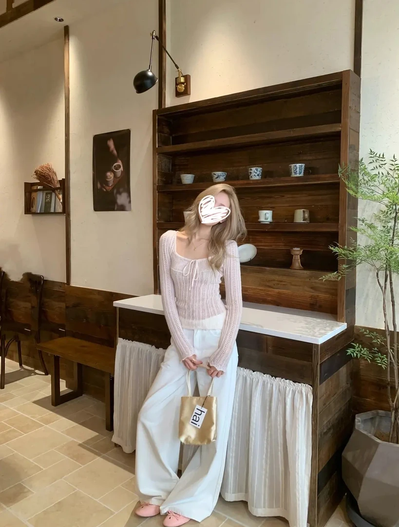 甜美温柔穿搭慵懒风镂空针织衫上衣短款长袖T恤女早秋新款00155