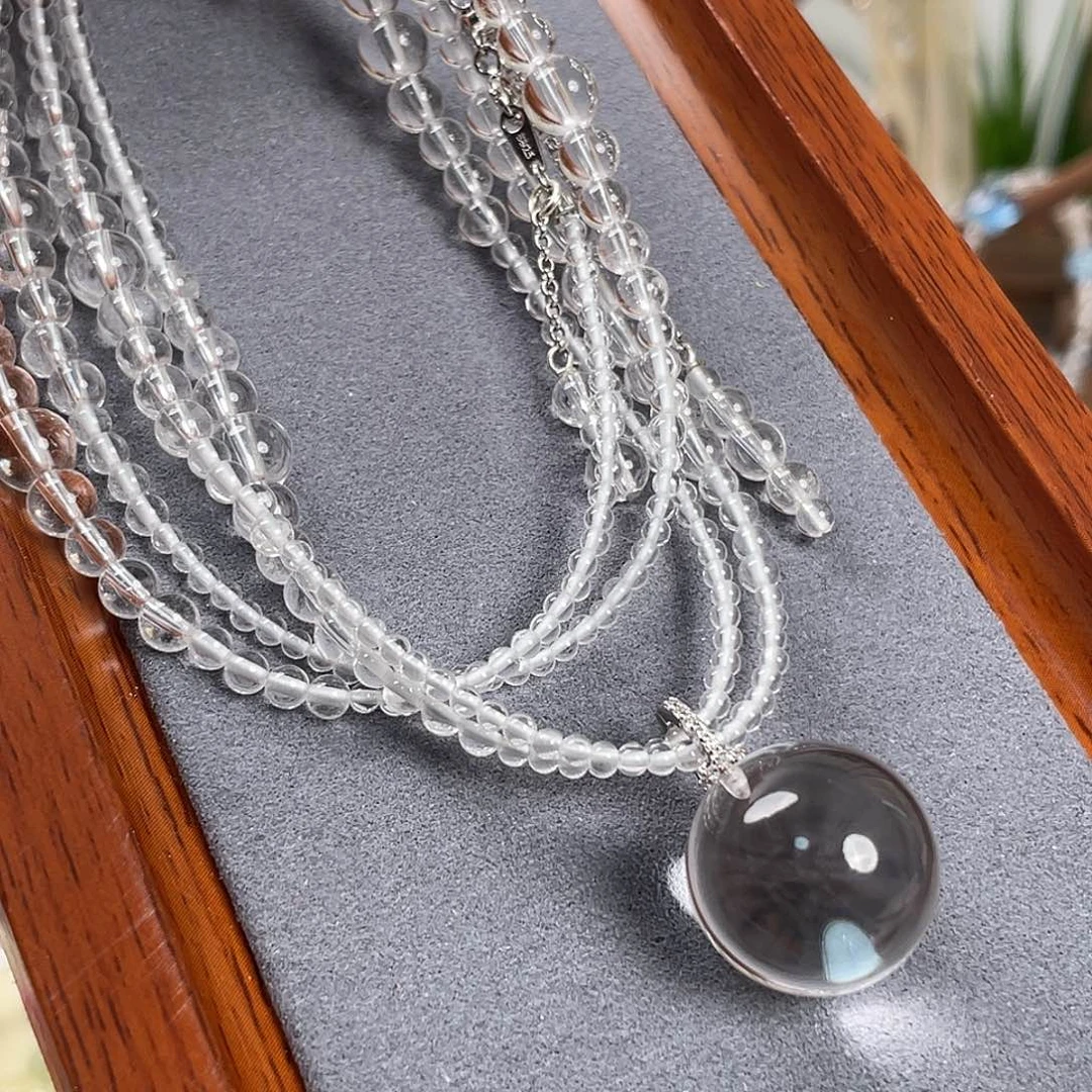 合金颈饰水晶白水晶全净体泡泡珠吊坠项链