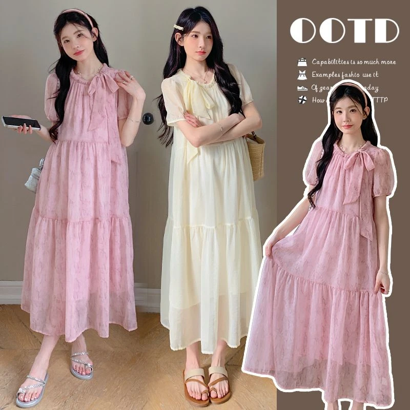 孕妇装2025夏季甜美晕染时尚气质宽松中长款短袖孕装连衣裙休闲裙
