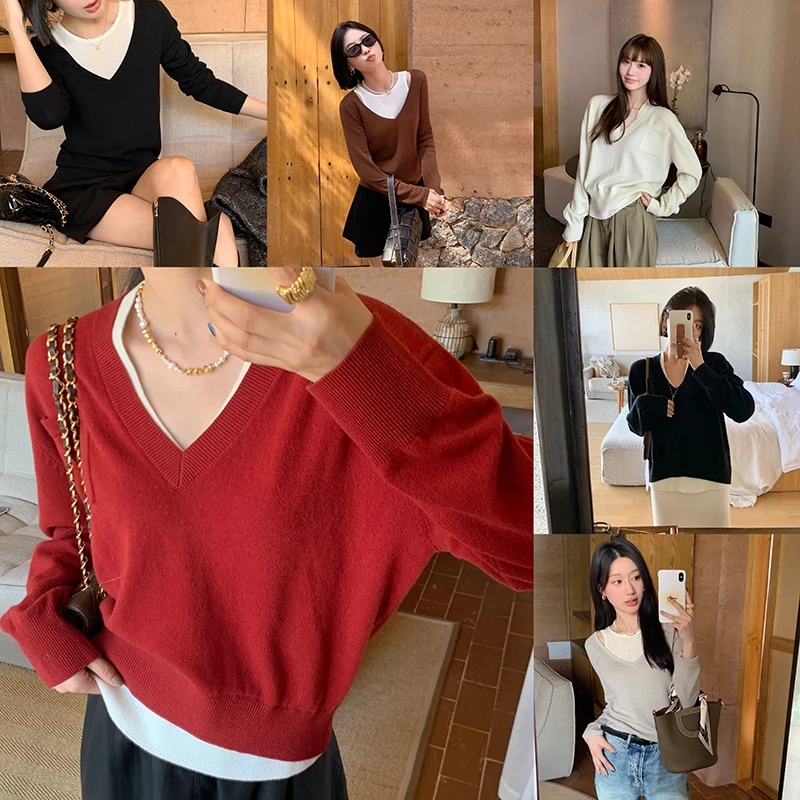 全羊毛/高支30wool 层次感假两件羊毛针织打底衫 显瘦 QH233086