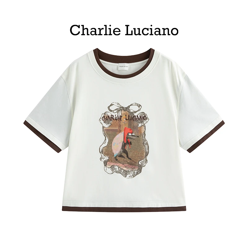 Charlie Luciano狼外婆印花撞色短袖T恤夏季新款潮牌宽松圆领上衣