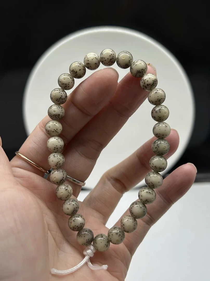 精品海南毛感料糯冰8X8圆大眼睛留白透润小细星单圈手持佛珠菩提2