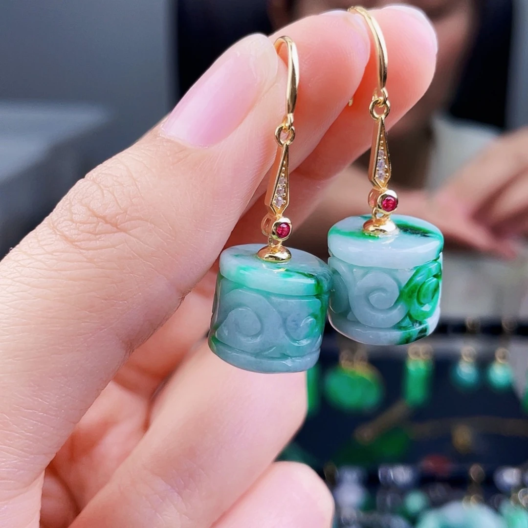 翡翠银S925镶嵌耳饰饰品