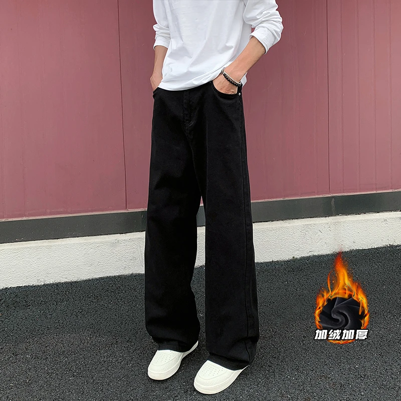纯棉水洗黑色直筒牛仔裤男秋季cleanfit美式长裤宽松阔腿休闲裤子