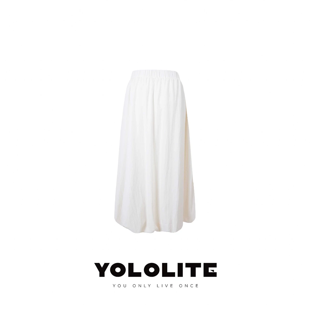 YOLOLITE【奇遇】2590休闲白色夏季时尚夏季松紧腰花苞半身裙