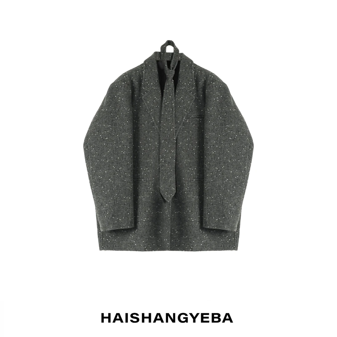 【海上叶爸】新款2025秋冬百搭羊毛翻领宽松波点气质西装外套