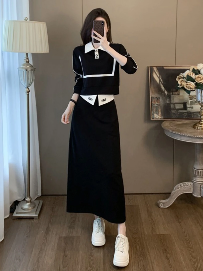 秋季小香风高级感套装裙女2025新款大码时尚显瘦卫衣半身裙两件套