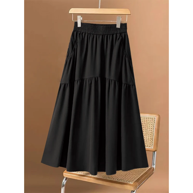 2025夏季新款时尚洋气中长款半身裙女高腰气质宽松显瘦A字裙子
