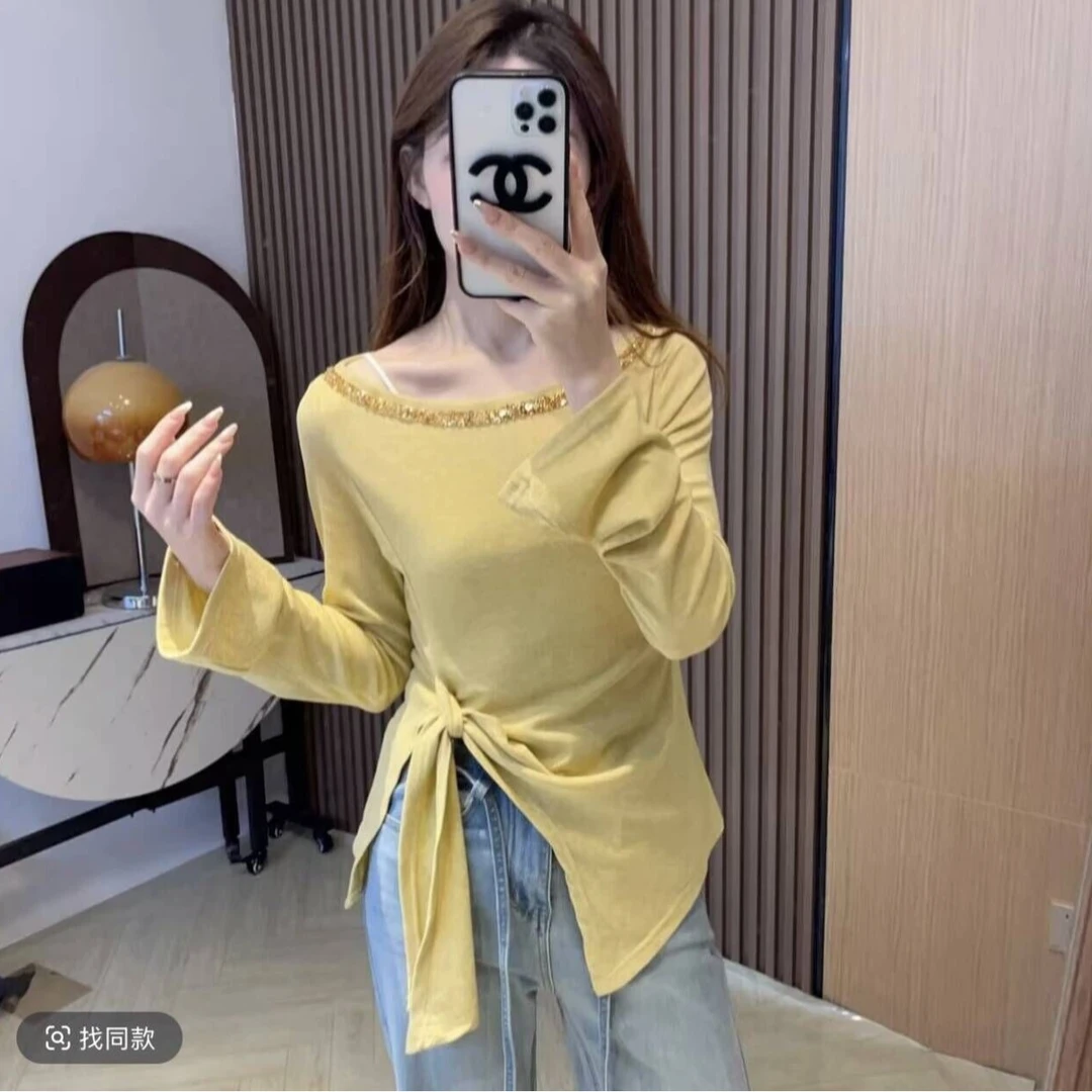 时尚休闲春夏纯欲风不规则侧开叉收腰修身纯色百搭显瘦上衣3168