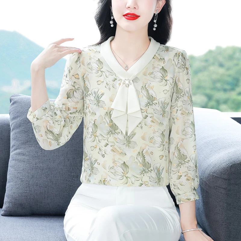 春季女装新款衬衫女气质印花九分袖上衣时尚减龄显瘦洋气外穿小衫