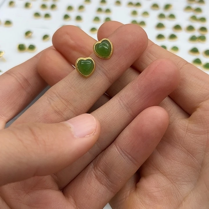 和田玉银S925镶嵌耳饰