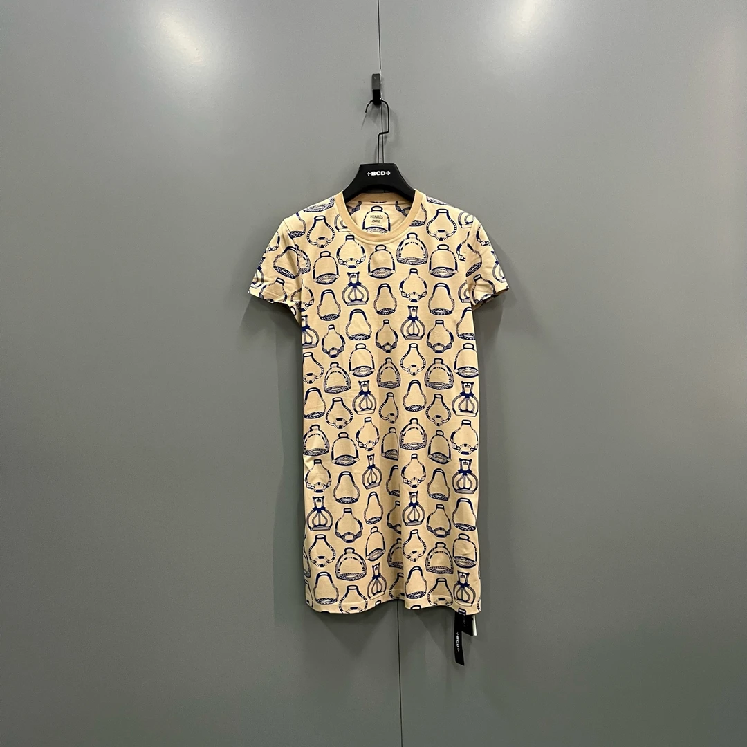 未使用 Hermes/爱马仕 tt19 马蹬幻想曲短袖连衣裙 40码/103121