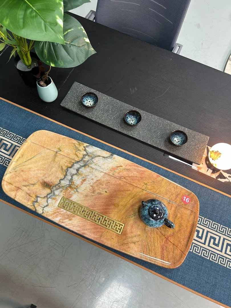 家用黄金丝绸奢石茶盘