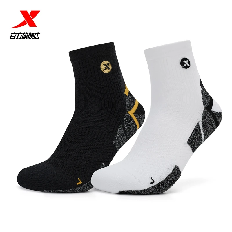 特步毛圈袜男士25春季中筒训练跑步袜吸汗运动袜子975139564110