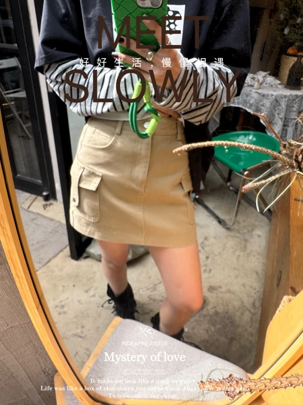 高腰工装短裙显瘦复古A字包臀半身裙夏季百搭