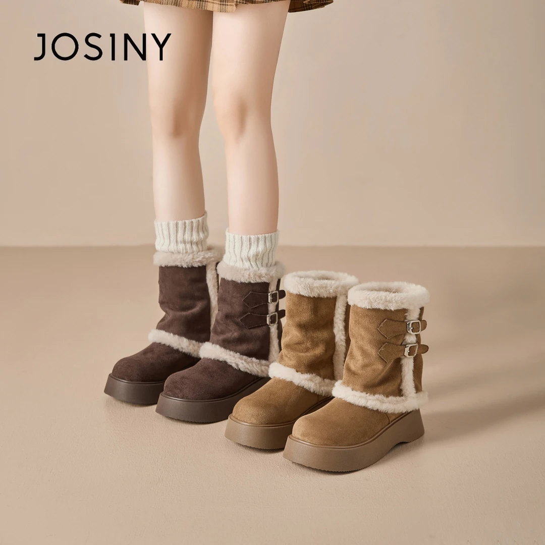 卓诗尼加绒加厚雪地靴2025新款冬季中筒保暖百搭女生外穿短靴棉鞋