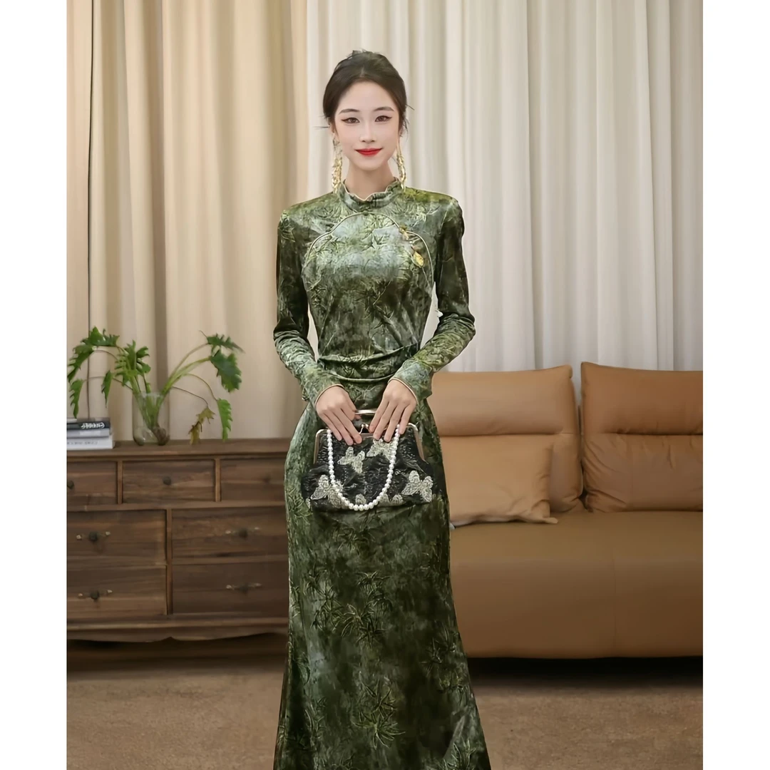 【伽慧】秋冬新款新中式优雅端庄气质连衣裙-SW0378