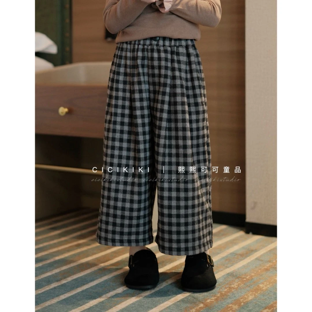 【熙熙可可】2025秋冬新款灰色格子百搭品质休闲格子裤子 KZ2586