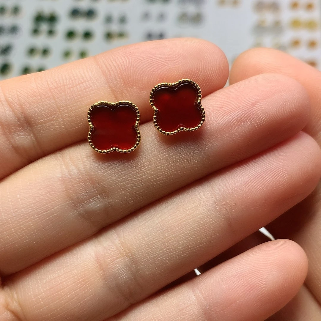 银S925镀金镶嵌耳钉玛瑙/玉髓