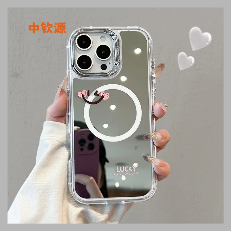 磁吸适用苹果16Promax手机壳iphone15pro新款13plus带镜子面小众