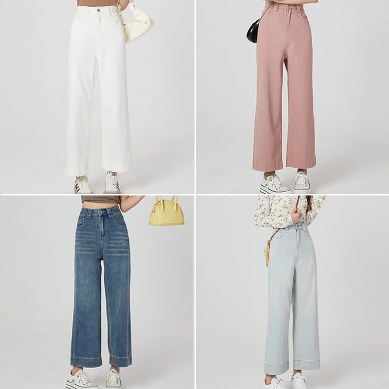 凉感薄款高腰宽松阔腿法棍裤微胖梨形遮胯显瘦小个子直筒牛仔裤