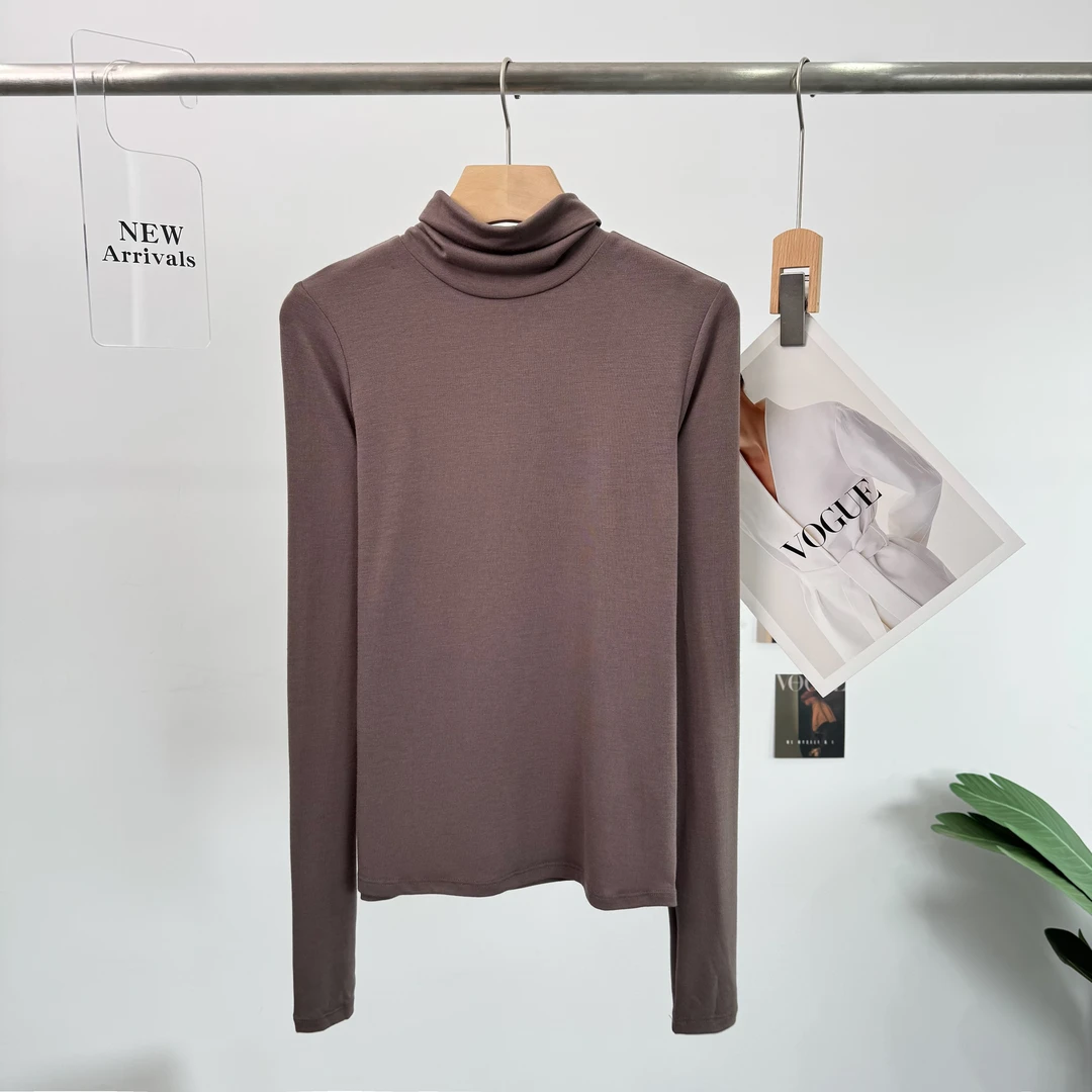 A303H家网红ins时尚堆堆领纯色长袖修身显瘦百搭极简叠穿打底T