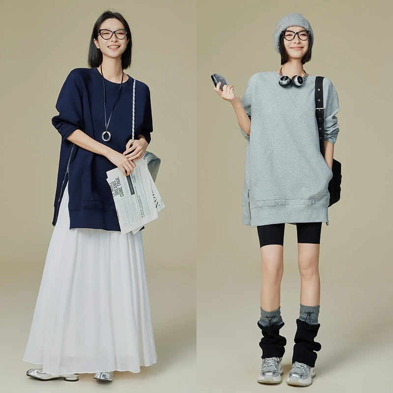 美洋MEIYANG袋袋卫衣定制空气层_圆领侧拉链袋鼠兜卫衣裙