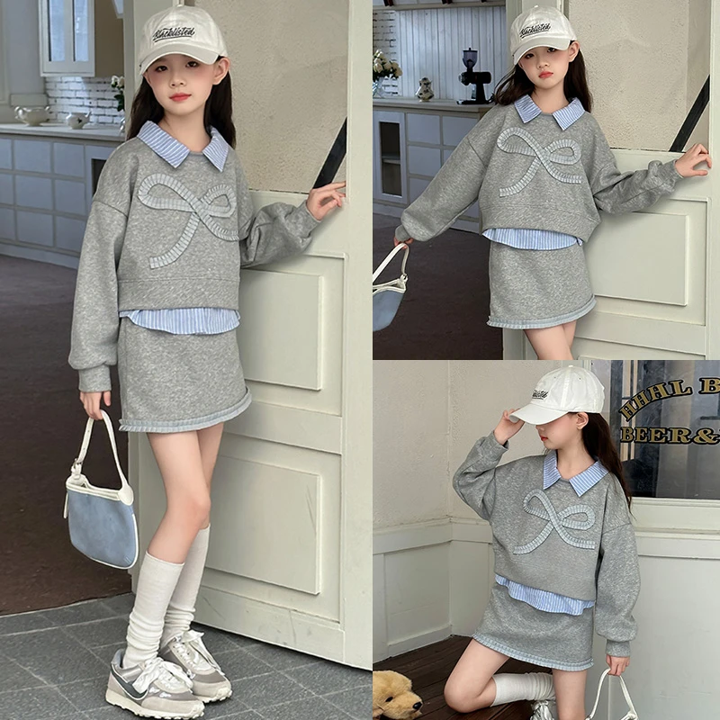 女童裙子套装春夏2025新款儿童假两件上衣女大童韩系春装运动短裙