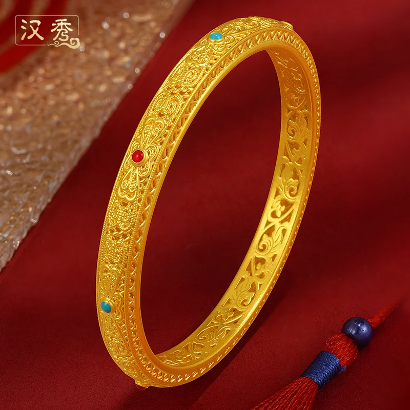 汉秀足金如意圆满手镯女款国风传承花丝镯子妈妈皇后手镯送老婆