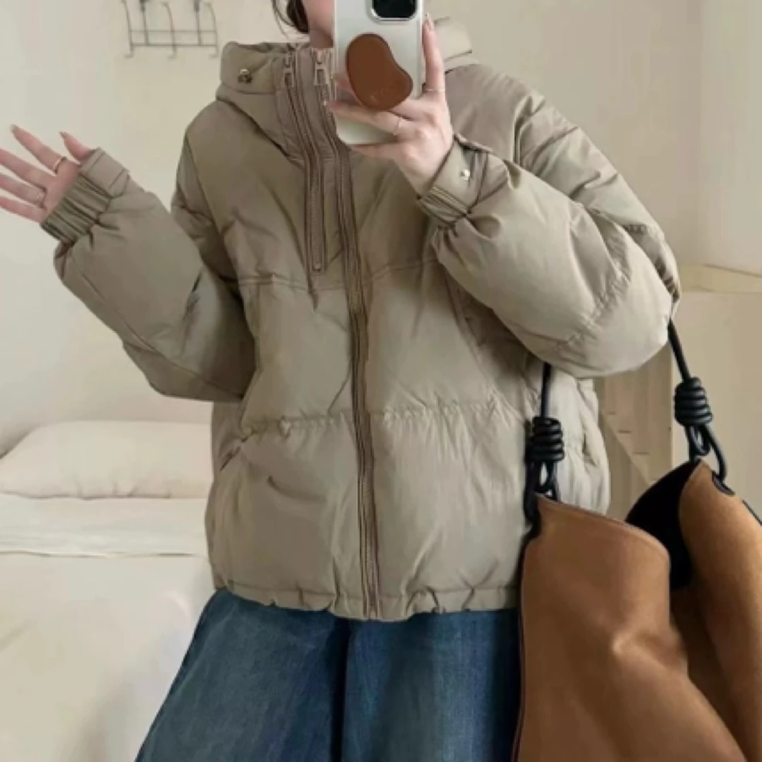 店里清仓～白鸭绒，短款连帽长袖羽绒服，均码，百搭