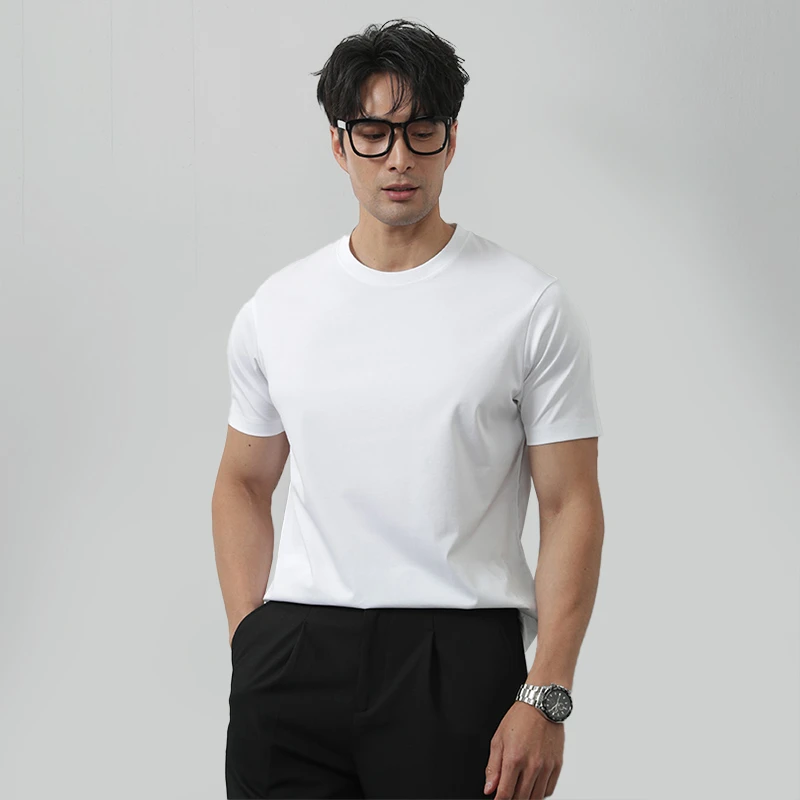 【TGH】高密100支匹马棉索罗娜丝光瞬凉运动百搭商务圆领T恤T5510