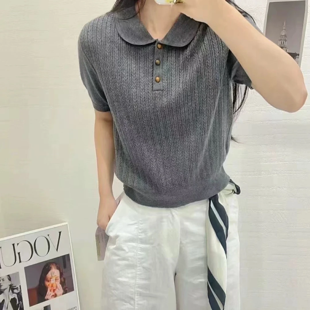 乐缘新款秋季温柔松弛舒适提花百搭针织衫