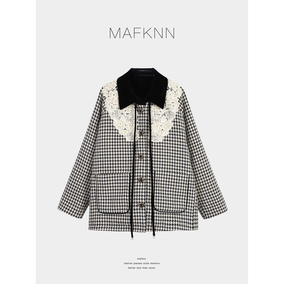 MAFKNN/玛肯时尚休闲简约百搭千鸟格95白鹅绒羽绒服MK13817