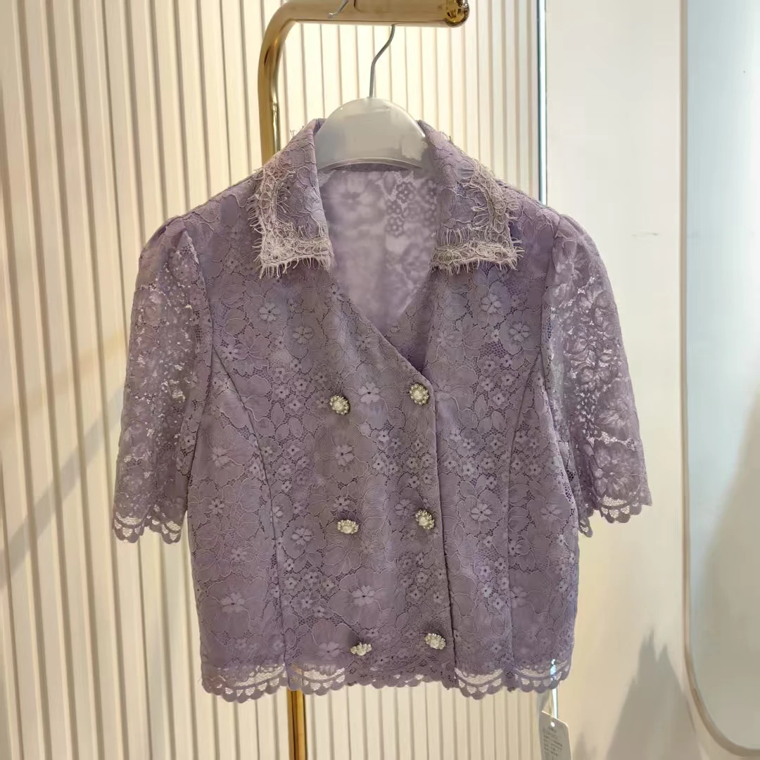 【大喜】夏季复古蕾丝气质翻领外套（2401928-1）