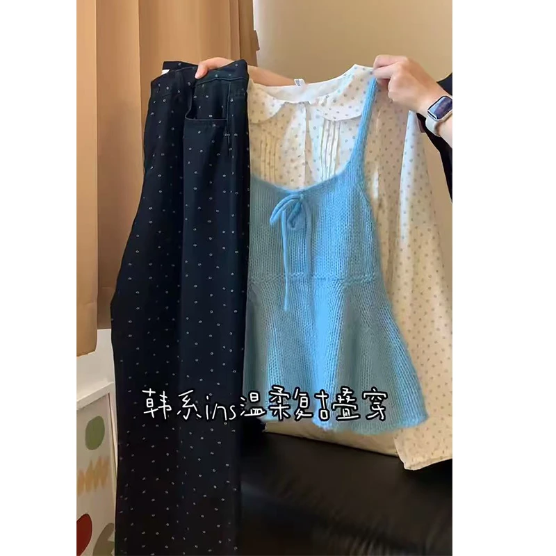韩系氛围感穿搭早秋2025新款气质套装衬衫毛衣马甲针织裤三件套潮