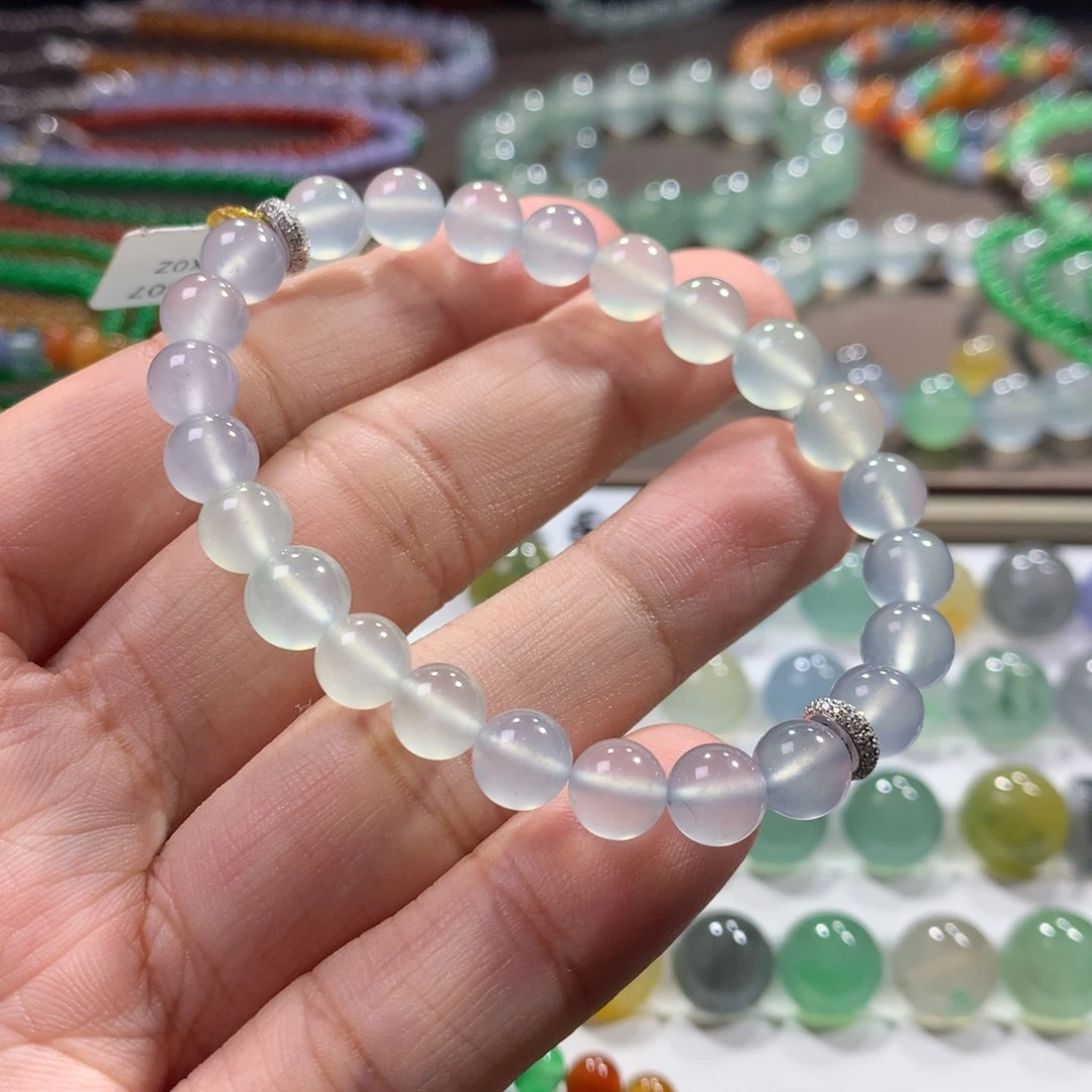 翡翠未镶嵌手链木那高冰玻纯净清浅色幻彩手串 卡7~7.5
