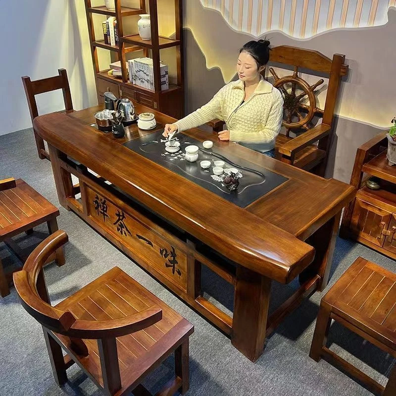 【时间季】老船木茶桌桌椅组合功夫客厅茶几实木家用中式办公室茶