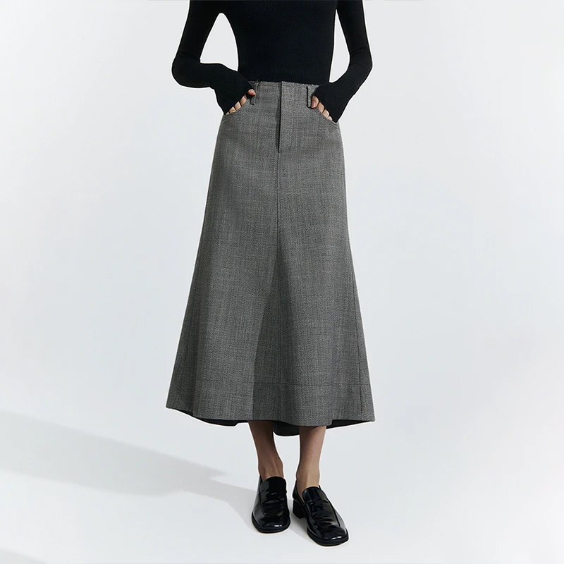 Music eyes音眸 高端羊毛毛呢鱼尾半身裙女高腰显瘦通勤a字鱼尾裙